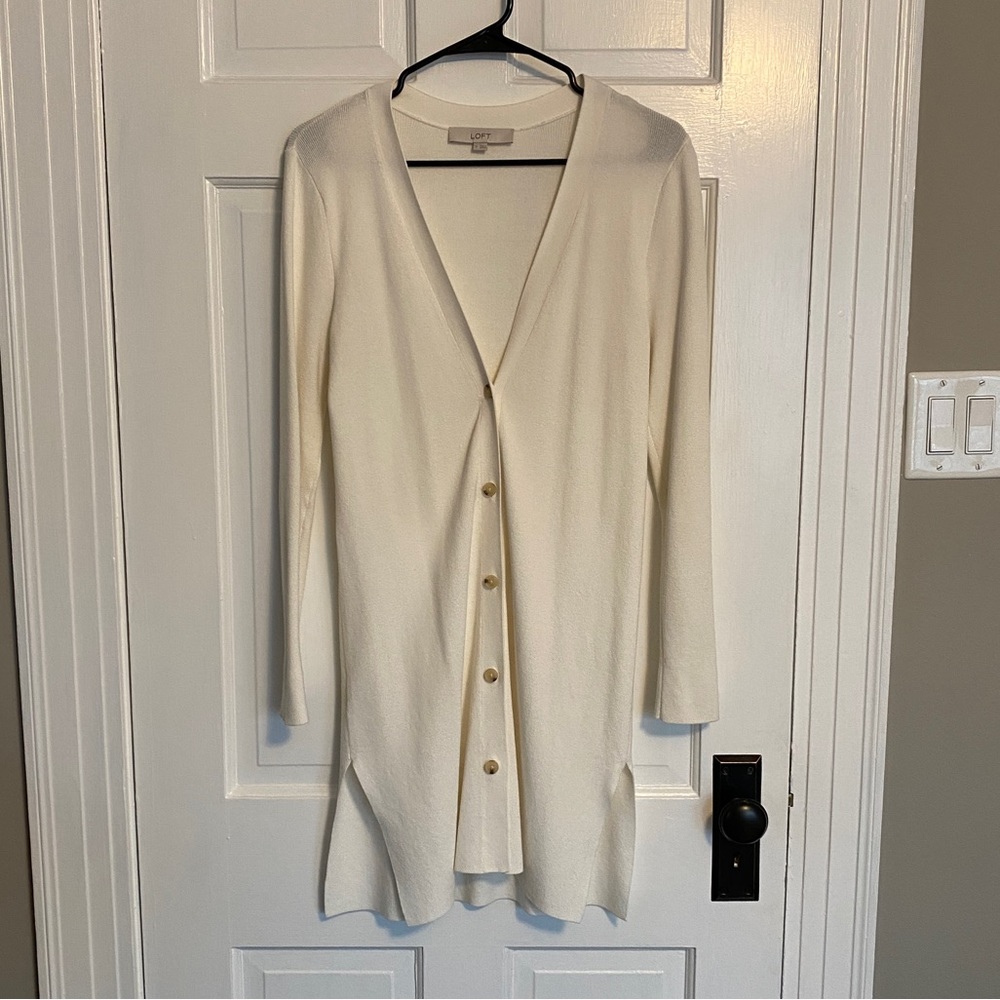 LOFT Cream/White Button Cardigan - Size Small